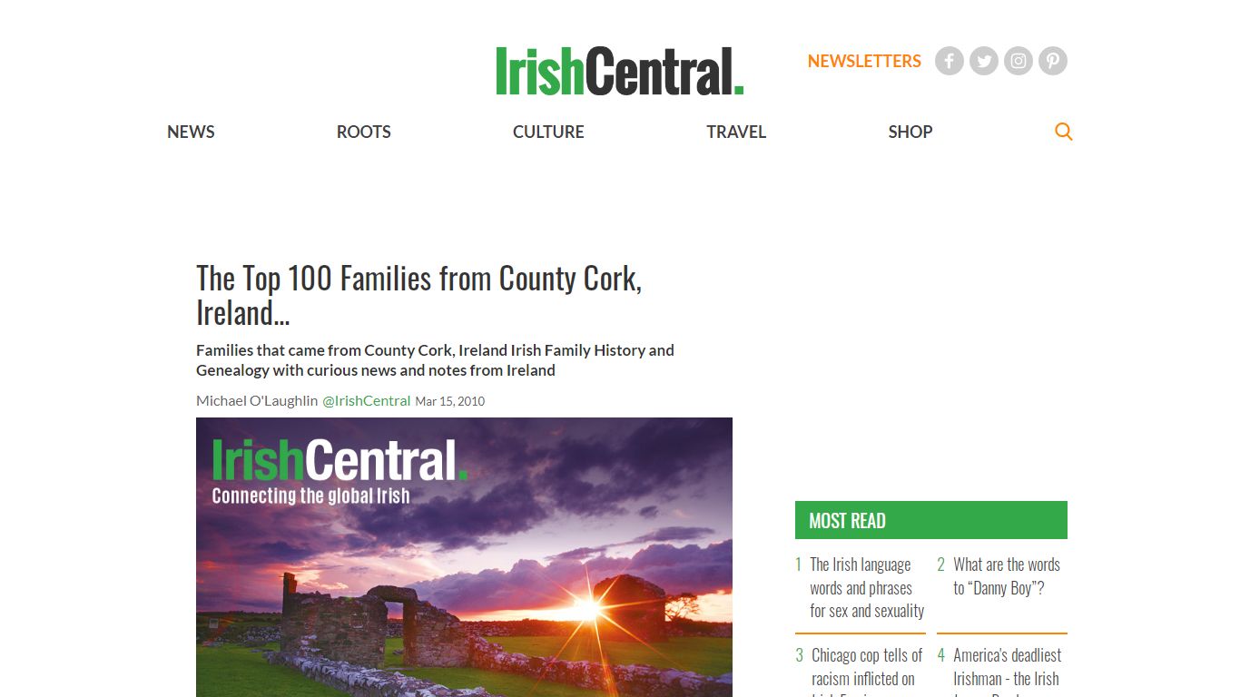 The Top 100 Families from County Cork, Ireland ...