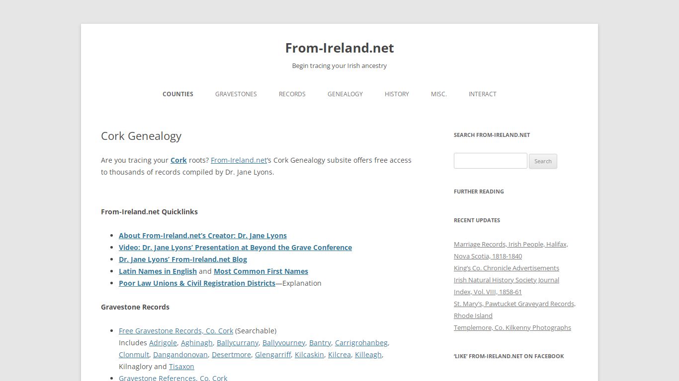 Cork Genealogy - From-Ireland.net